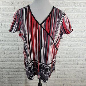 White Cross Unisex Scrub Top XXL Plus Black Red Stripes Cotton Pockets STR197E